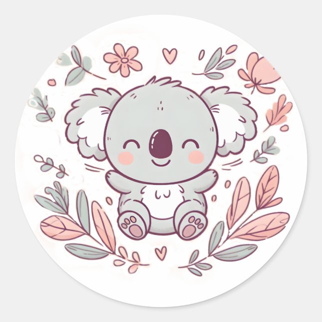 Sticker Rond Adorable Floral Koala Design pour Amoureux des ani (Devant)