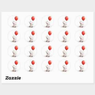Sticker Rond adorable Giraffe de bébé avec ballon rouge