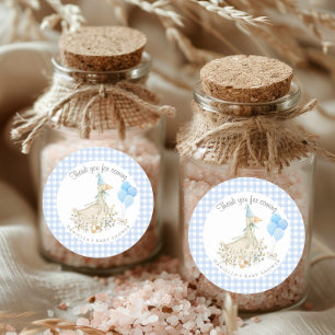 Sticker Rond Adorable Goose Boy Baby shower Bleu En vichy