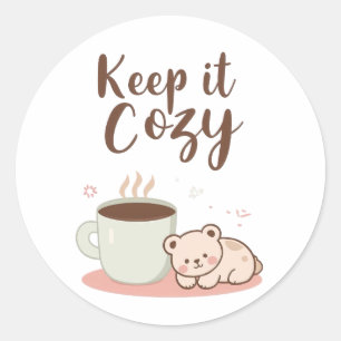 Sticker Rond Adorable graphique d'hiver "Gardez-le confortable"