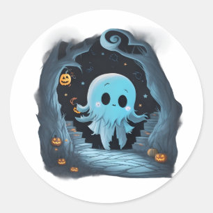 Sticker Rond Adorable Halloween Ghost - Éffrayant mignon Ghost 