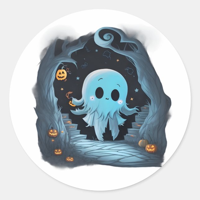 Sticker Rond Adorable Halloween Ghost - Éffrayant mignon Ghost  (Devant)