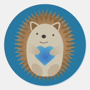 Sticker Rond Adorable Hérisson embrassant un Coeur Bleu
