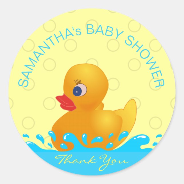 Sticker Rond Adorable Jaune Bleu Caoutchouc Baby shower Canard (Devant)