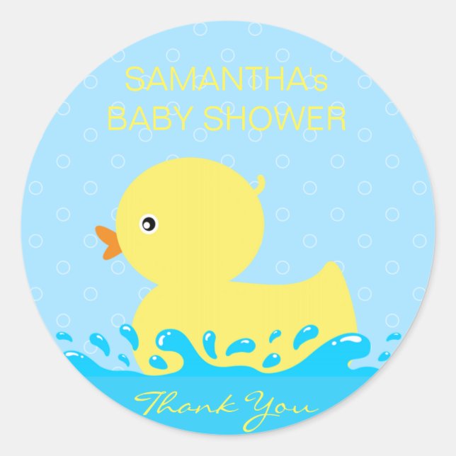 Sticker Rond Adorable Jaune Bleu Caoutchouc Baby shower Canard (Devant)