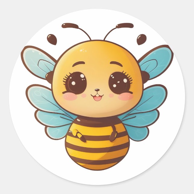 Sticker Rond Adorable jolie abeille, gros yeux expressifs (Devant)