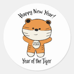 Sticker Rond Adorable Joyeux Nouvel An 2022 Année du Tigre
