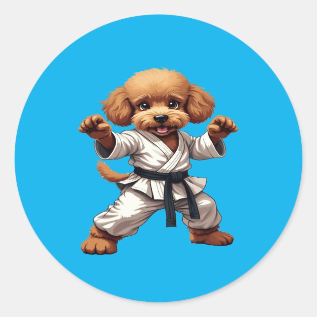 Sticker Rond Adorable Karate Puppy Martial Arts Gi Illustration (Devant)