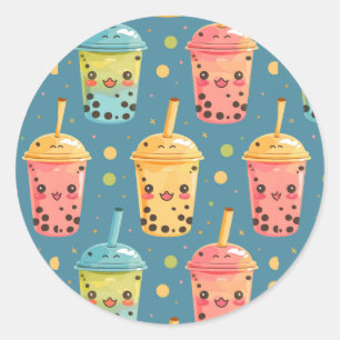 Sticker Rond Adorable Kawaii Boba Conception de boisson