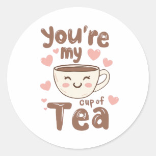Sticker Rond Adorable Kawaii Tasse de Thé d'Amour