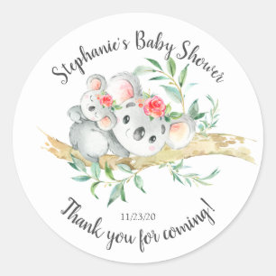 Sticker Rond Adorable Koala Oear Girls Baby shower Favoriser