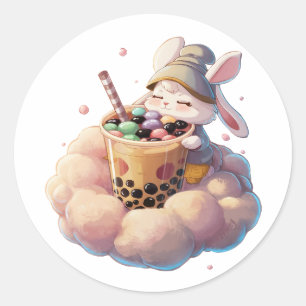 Sticker Rond adorable lapin de dessin : Cosy, Kawaii Vibes