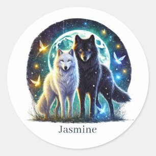 Sticker Rond adorable loup de loup animal personnalisable