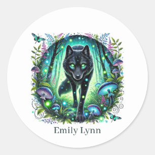 Sticker Rond adorable loup de loup animal personnalisable