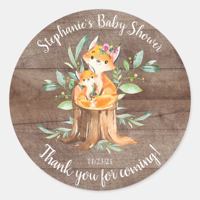 Sticker Rond Adorable Maman & Baby Fox Baby shower Favoriser (Devant)