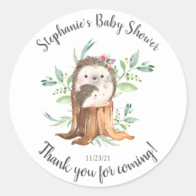 Sticker Rond Adorable maman & bébé Hérisson Baby shower Favoris (Devant)
