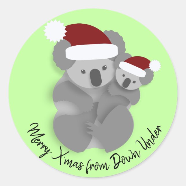 Sticker Rond Adorable Noël Koala et Joey (Devant)