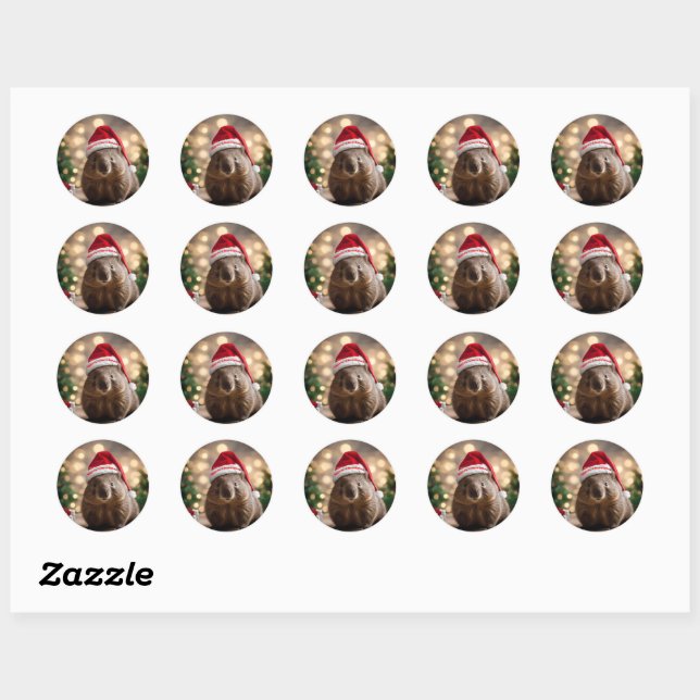 Sticker Rond adorable Noël Wombat, (Feuille)