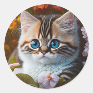 Sticker Rond Adorable orange et chaton blanc