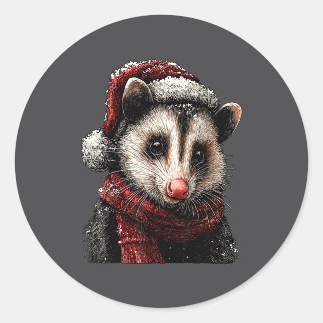 Sticker Rond Adorable Ossum In Santa Hat Snowy Winter Christmas (Devant)