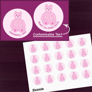 Sticker Rond Adorable Ours En Teddy Rose