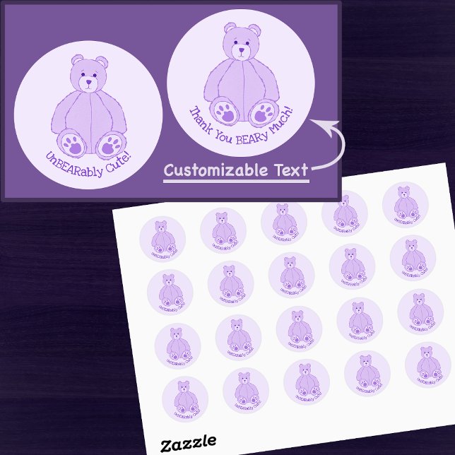Sticker Rond Adorable ours pourpre en peluche (Créateur téléchargé)