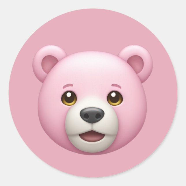 Sticker Rond Adorable Ours Rose Emoji (Devant)