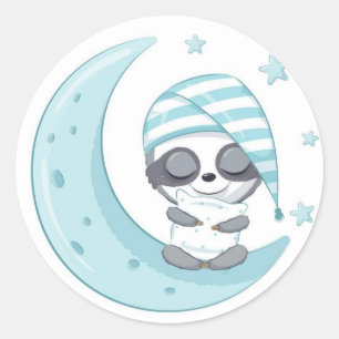 Sticker Rond Adorable Panda endormi sur la Lune