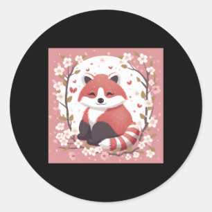 Sticker Rond Adorable Panda Rouge Cerise Fleur Jardin Charme