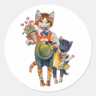 Sticker Rond Adorable Petits Chats Portant Des Cadeaux