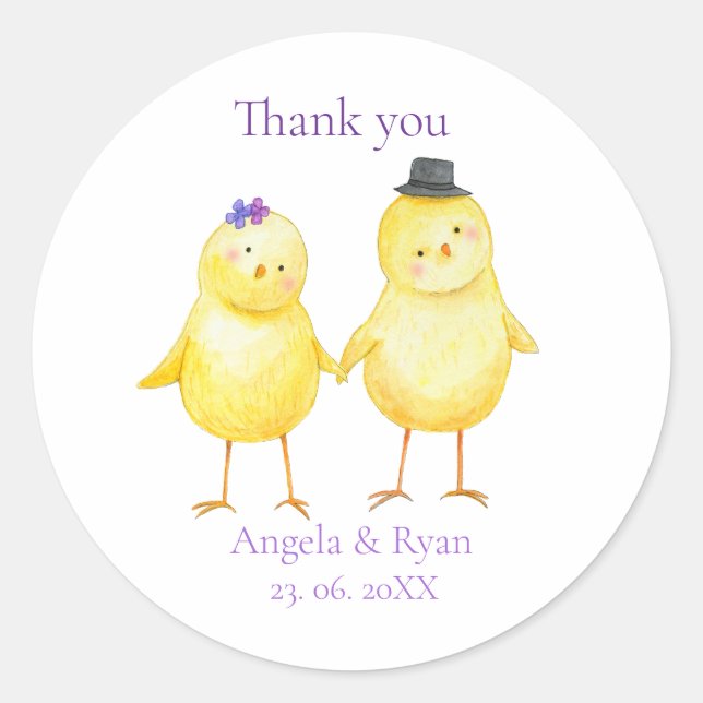 Sticker Rond Adorable Petits oiseaux Mariage Personnalisé Favor (Devant)