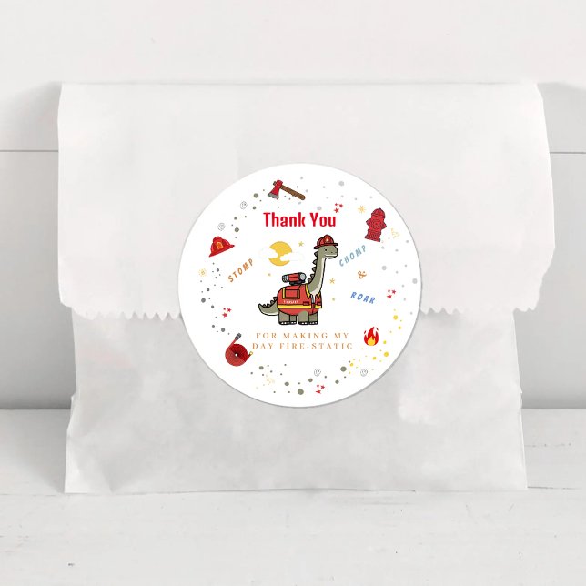 Sticker Rond Adorable pompier Dino anniversaire (Créateur téléchargé)