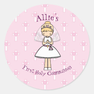 Sticker Rond Adorable Première Sainte Communion petite fille bl