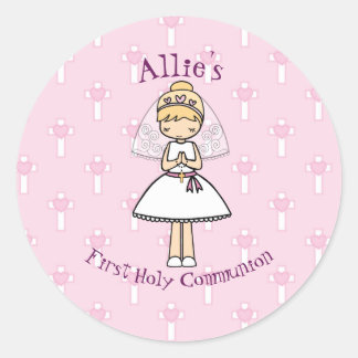 Sticker Rond Adorable Première Sainte Communion petite fille bl