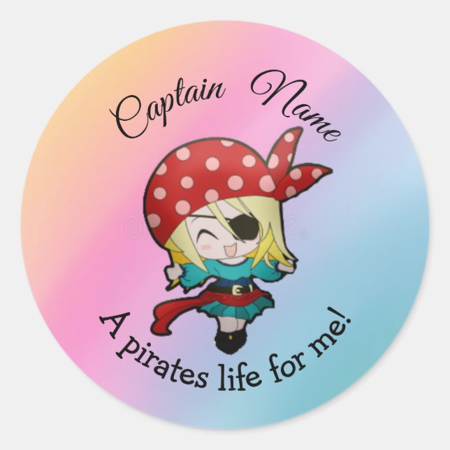 Sticker Rond Adorable Rainbow Girl Pirate (Devant)
