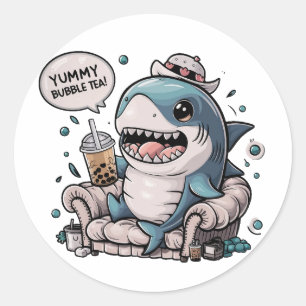 Sticker Rond adorable requin caricature : Cosy, Kawaii Vibes
