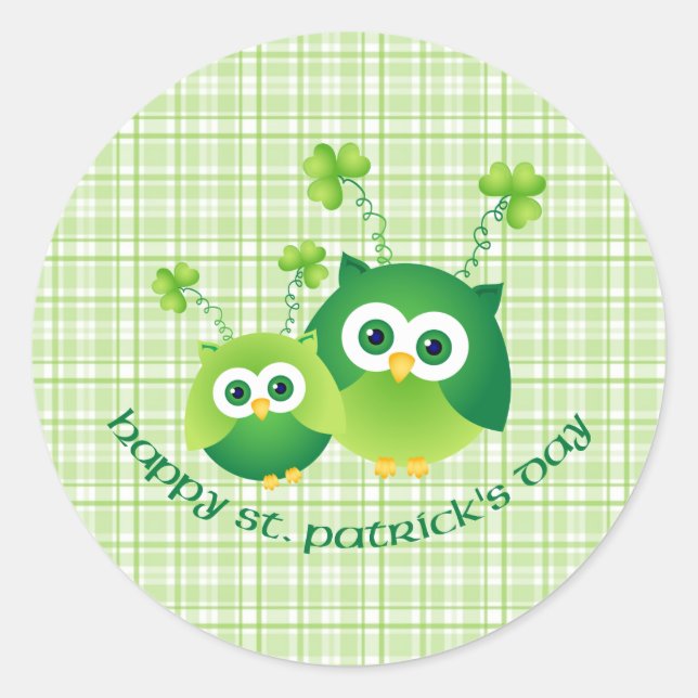 Sticker Rond Adorable St. Patrick's Day Owl Tees (Devant)
