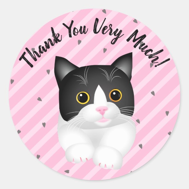 Sticker Rond Adorable Tuxedo Kitten Merci (Devant)