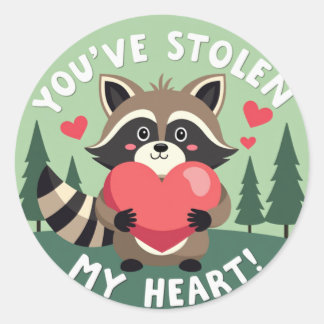 Sticker Rond Adorable "Vous avez volé mon coeur !" Raccoon Vale