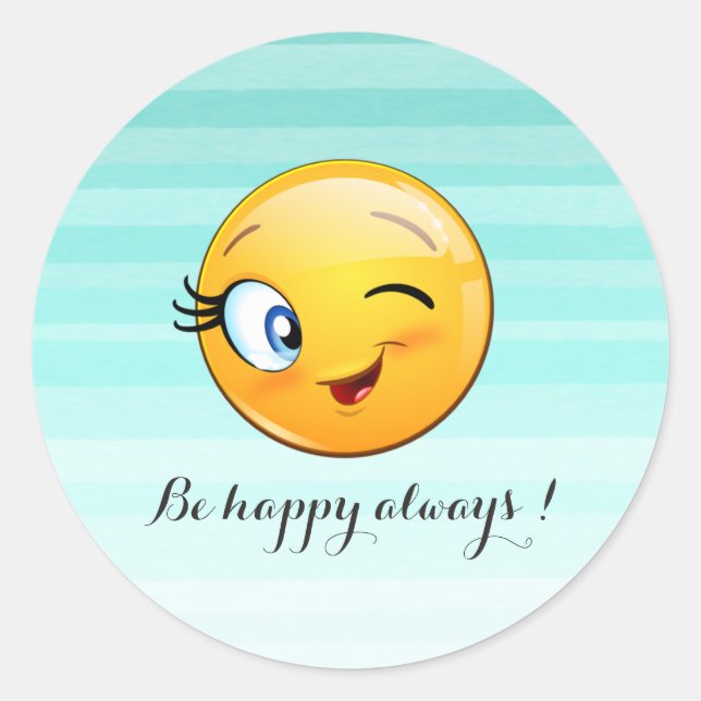 Sticker Rond Adorable Winking Emoji Face-Be heureux toujours (Devant)