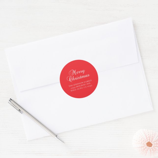 Sticker Rond Adresse Classique Joyeux Noël Calligraphie Rouge (Enveloppe)