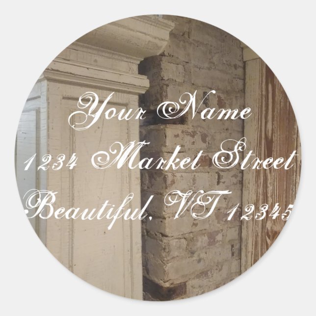 Sticker Rond Adresse de brique de colonne vintage (Devant)