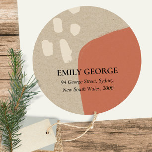 STICKER ROND ADRESSE DE KRAFT ROUGE TERRACOTTA ABSTRAITE MODERN