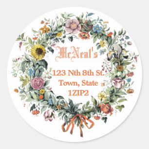 Sticker Rond Adresse de la couronne de fleurs