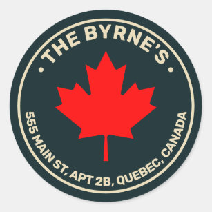 Sticker Rond Adresse de la feuille d'érable rouge canadienne