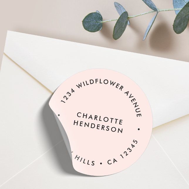 Sticker Rond Adresse de l'expéditeur | Pink rose pâle minimalis (A feminine blush pink envelope seal perfect for weddings, business, or everyday mail)