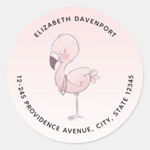 Sticker Rond Adresse de l'illustration du Flamant rose rose mou