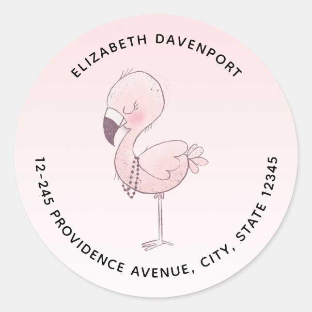 Sticker Rond Adresse de l'illustration du Flamant rose rose mou (Devant)