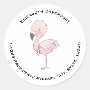 Sticker Rond Adresse de l'illustration du Flamant rose rose mou