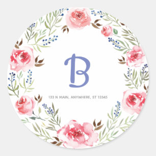 Sticker Rond Adresse de monogramme de couronne rose tendance